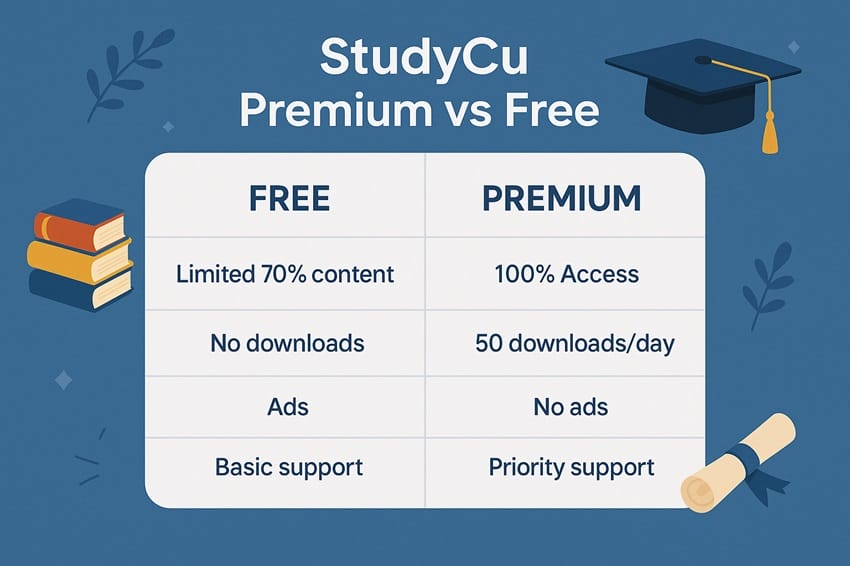 So sánh StudoCu Free vs Premium So sánh tính năng StudoCu Free vs Premium: truy cập nội dung, tải xuống, không quảng cáo