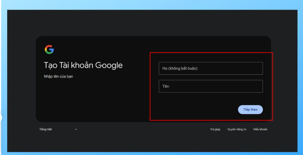 Tạo tài khoản Gmail mới Tạo tài khoản Gmail mới
