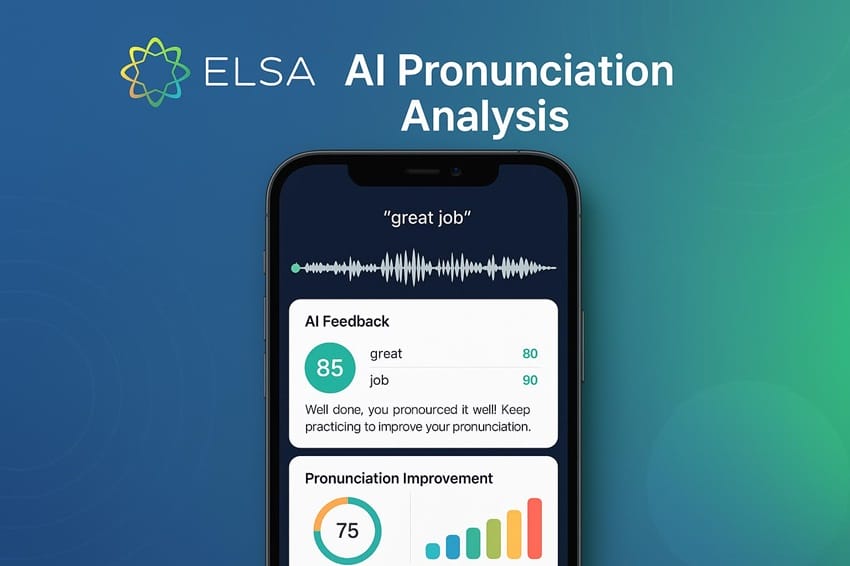Công nghệ AI phân tích phát âm tiên tiến của ELSA Speak Giao diện phân tích phát âm AI của ELSA Speak với biểu đồ sóng âm