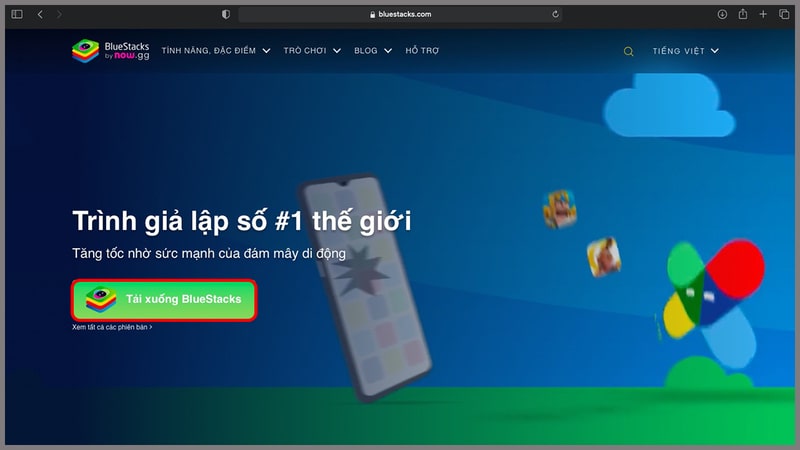 Truy cập trang web của phần mềm giả lập BlueStacks Truy cập trang web của phần mềm giả lập BlueStacks