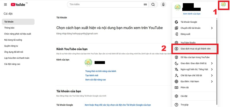 Youtube Premium Family: Tính năng nổi bật, giá ưu đãi và cách đăng ký đơn giản 13 Bước 2: Chọn "Giao dịch mua và gói thành viên"