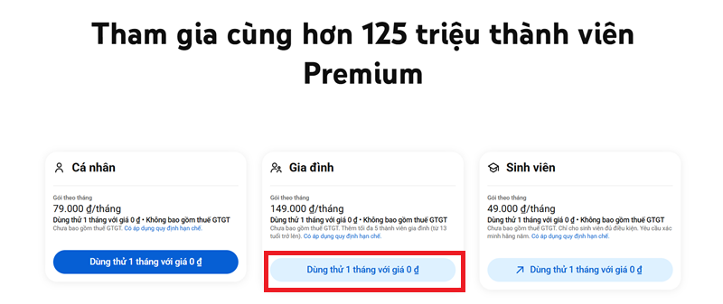Youtube Premium Family: Tính năng nổi bật, giá ưu đãi và cách đăng ký đơn giản 15 Bước 4: Chọn "Dùng thử với giá 0đ" tại gói gia đình