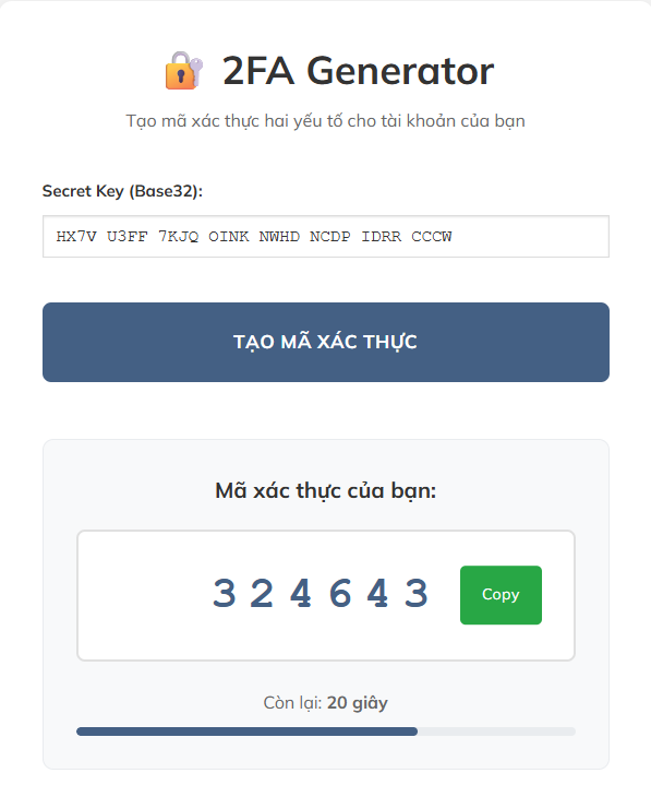Hướng dẫn cách lấy mã 2FA từ trang PremiumVNS 5 Sử dụng PremiumVNS 2FA Generator để lấy mã 2FA