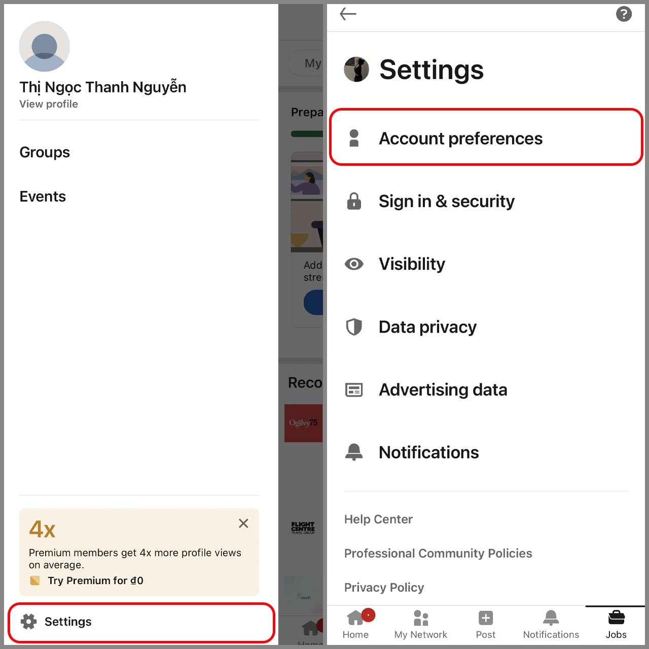 Bạn Chọn Settings → Chuyển đến mục Account preferences Bạn Chọn Settings → Chuyển đến mục Account preferences