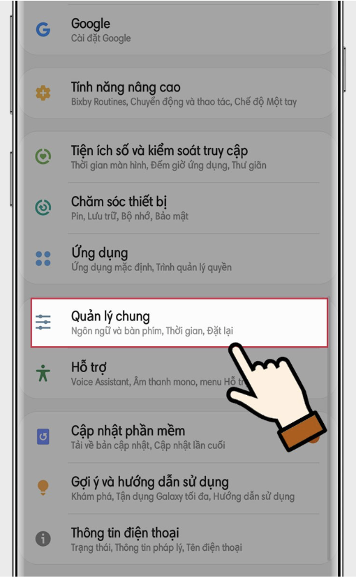 Chọn Quản lý chung (hoặc “General Management”) Chọn Quản lý chung (hoặc “General Management”)