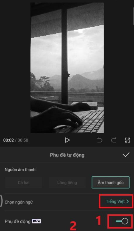 Chọn tính năng chèn phụ đề tự động Chọn tính năng chèn phụ đề tự động