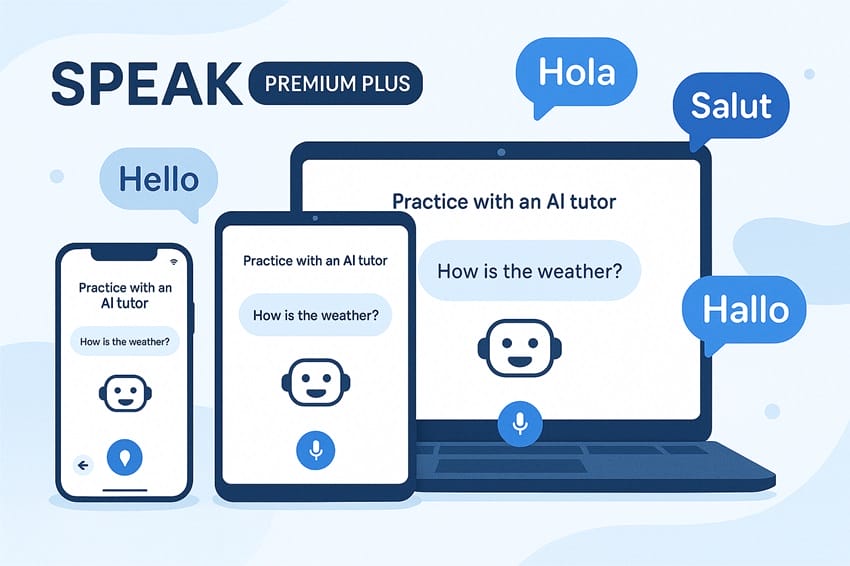 Tài khoản Speak Premium Plus với AI tutor cao cấp học nhiều ngôn ngữ