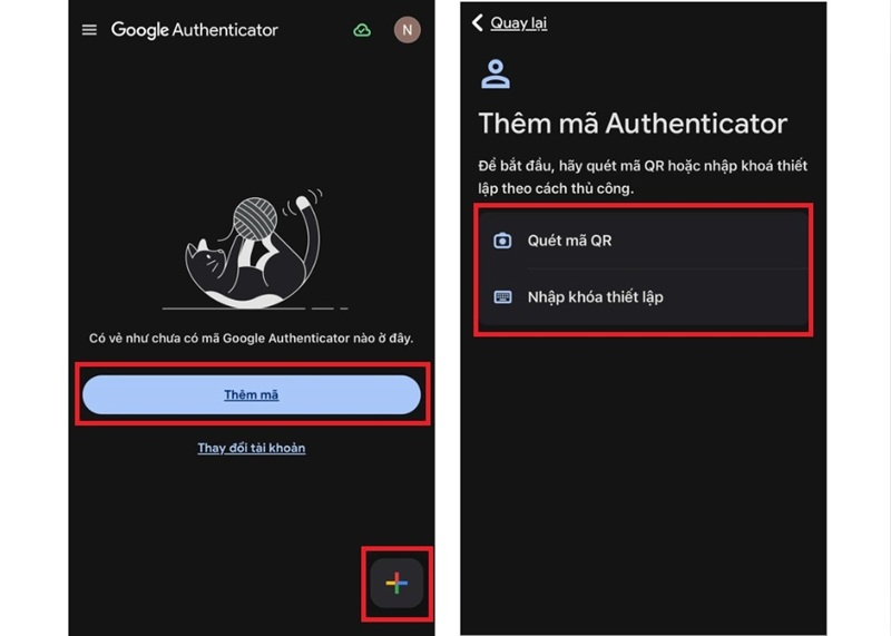 Thiết lập tài khoản trong Google Authenticator