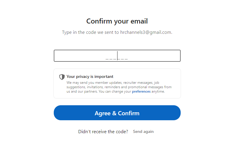 LinkedIn sẽ gửi một mã xác minh đến địa chỉ email bạn đã đăng ký LinkedIn sẽ gửi một mã xác minh đến địa chỉ email bạn đã đăng ký