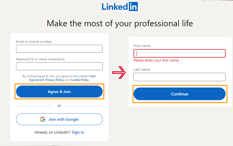 Nhập thông tin đăng ký tài khoản LinkedIn Nhập thông tin đăng ký tài khoản LinkedIn