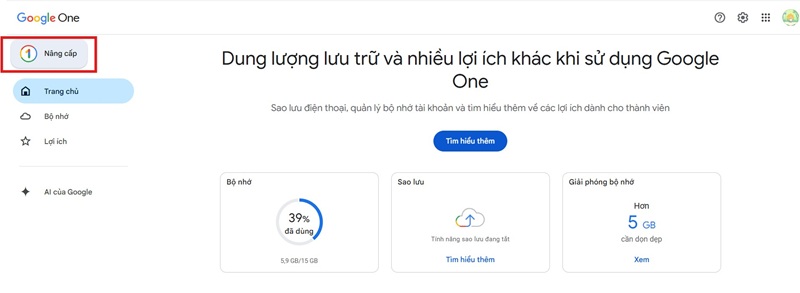 Bước 2: Chọn "Nâng cấp"