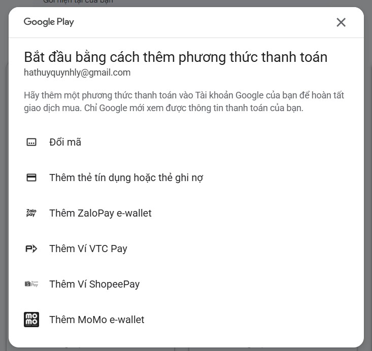 Thêm phương thức thanh toán cho gói One Google