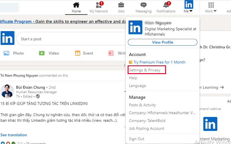 Bạn chọn “View Profile” để chỉnh sửa hồ sơ LinkedIn Bạn chọn “View Profile” để chỉnh sửa hồ sơ LinkedIn