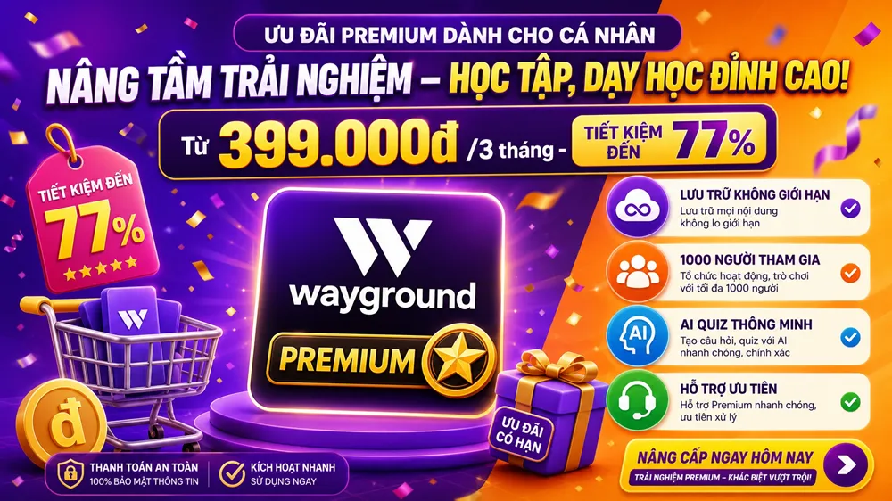 Nâng cấp Wayground Individual ngay hôm nay - Giá chỉ từ 399.000đ/3 tháng, tiết kiệm đến 77%