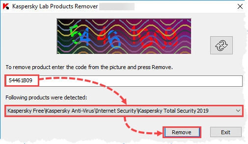 Nhập mã Captcha và nhấn Remove để gỡ bỏ phần mềm Kaspersky Nhập mã Captcha và nhấn Remove để gỡ bỏ phần mềm Kaspersky