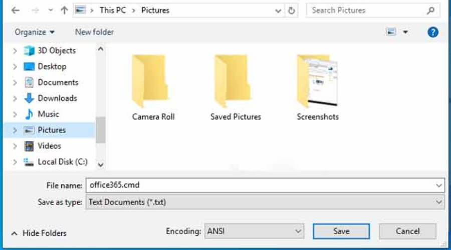 Phần đuôi của file office 365 phải là .cmd Phần đuôi của file office 365 phải là .cmd