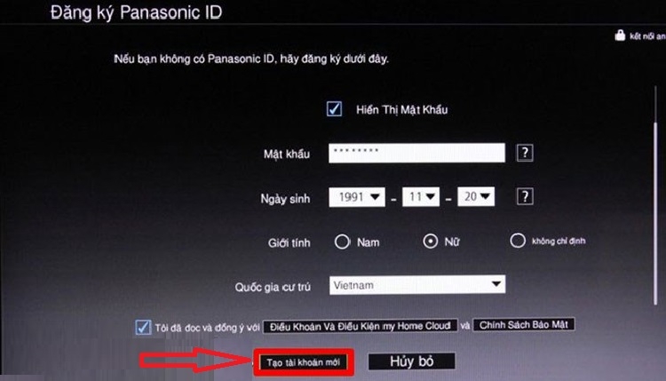 Tạo tài khoản mới trong Tivi Panasonic Tạo tài khoản mới trong Tivi Panasonic