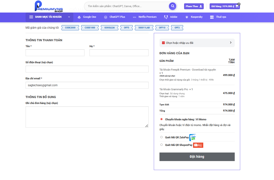 Hướng dẫn mua tài khoản Grammarly Pro bước 3