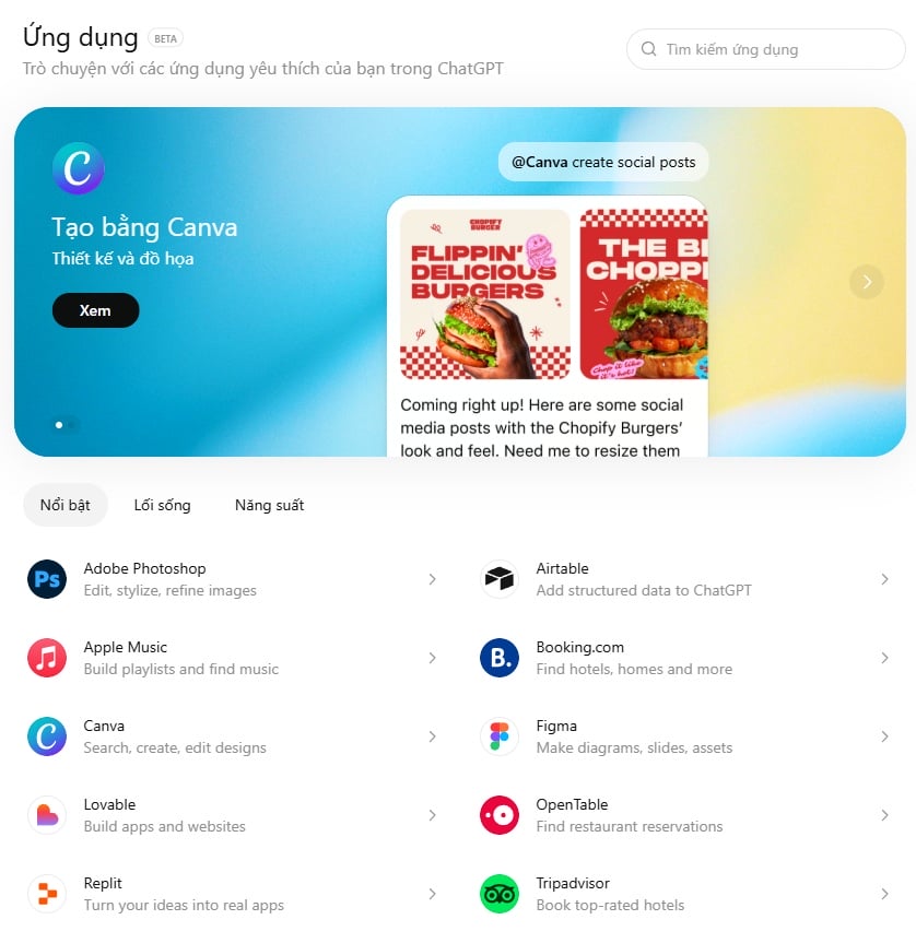 kết nối ứng dụng trong chatGPT Kết nối với các ứng dụng bên ngoài hoặc các plugin khác trên ChatGPT