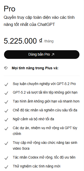 thông tin về bản chatgpt pro
