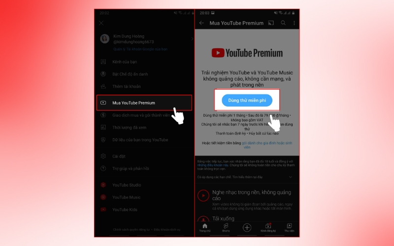 Chọn tiếp mục Mua YouTube Premium