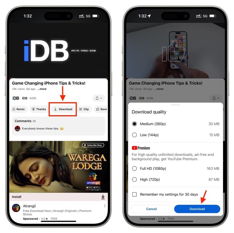 Sử dụng gói Youtube Premium của Youtube để lưu video miễn phí