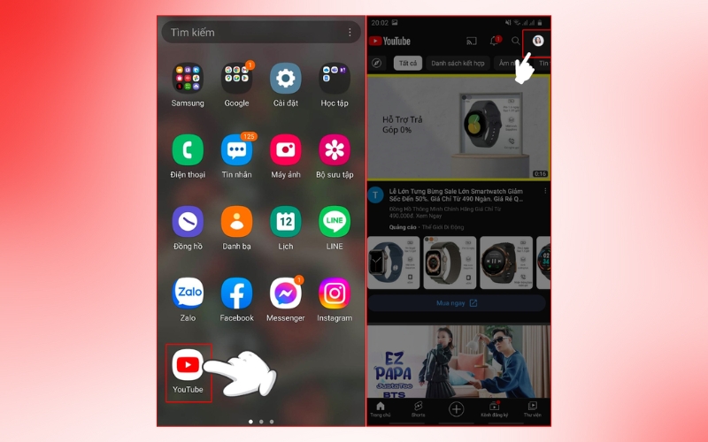 Mở ứng dụng YouTube và chọn vào biểu tượng cá nhân