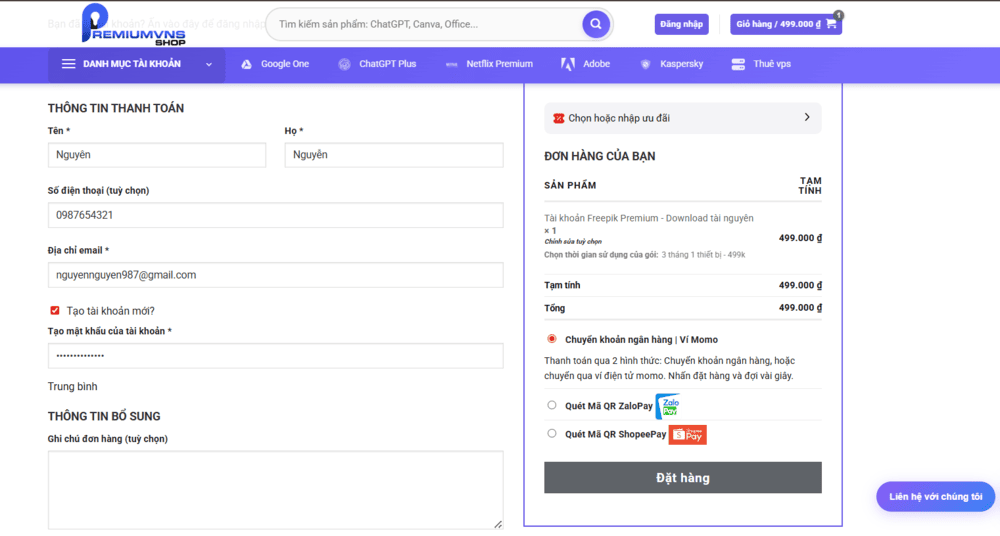 Hướng dẫn mua tài khoản Freepik Premium tại Premium VNS bước 2