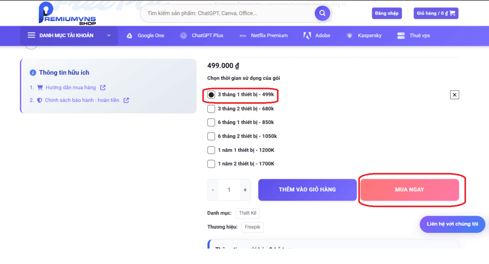 Hướng dẫn mua tài khoản Freepik Premium tại Premium VNS bước 1