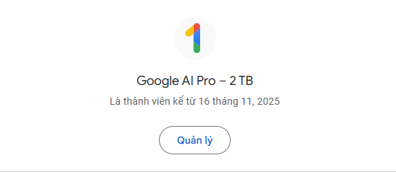 Tư cách thành viên Google One sau khi nâng cấp xong