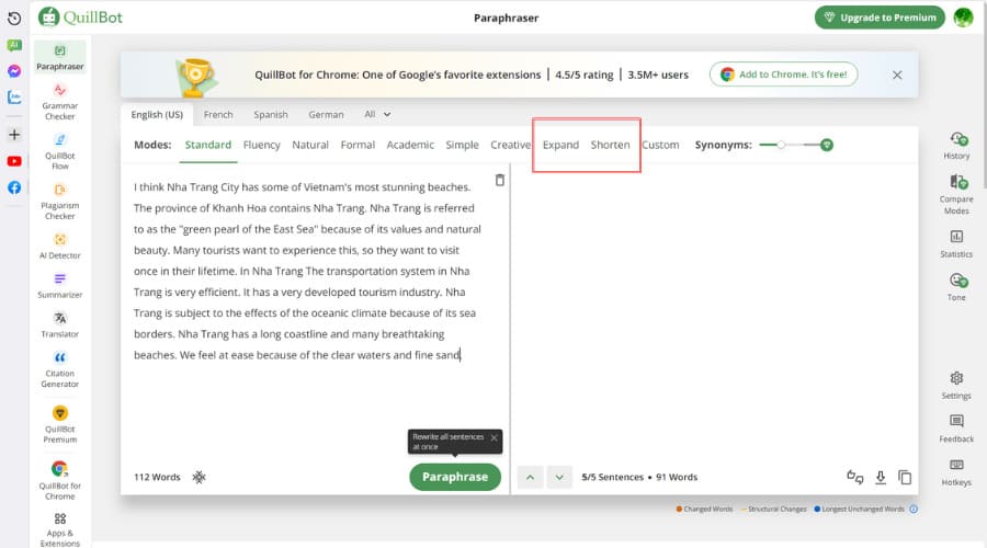 TOP 3+ công cụ sửa lỗi pháp tiếng Anh cực chuẩn từ AI 12 QuillBot hiển thị câu gốc và phiên bản viết lại song song để so sánh