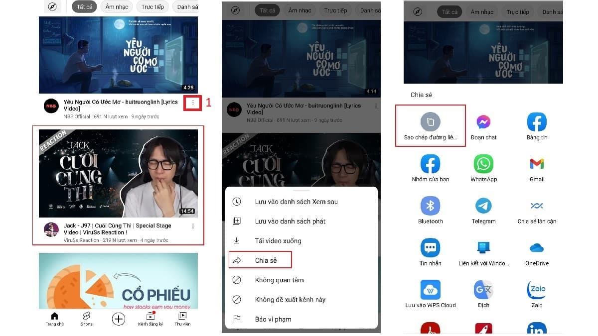 Sao chép liên kết video từ YouTube trên điện thoại Samsung