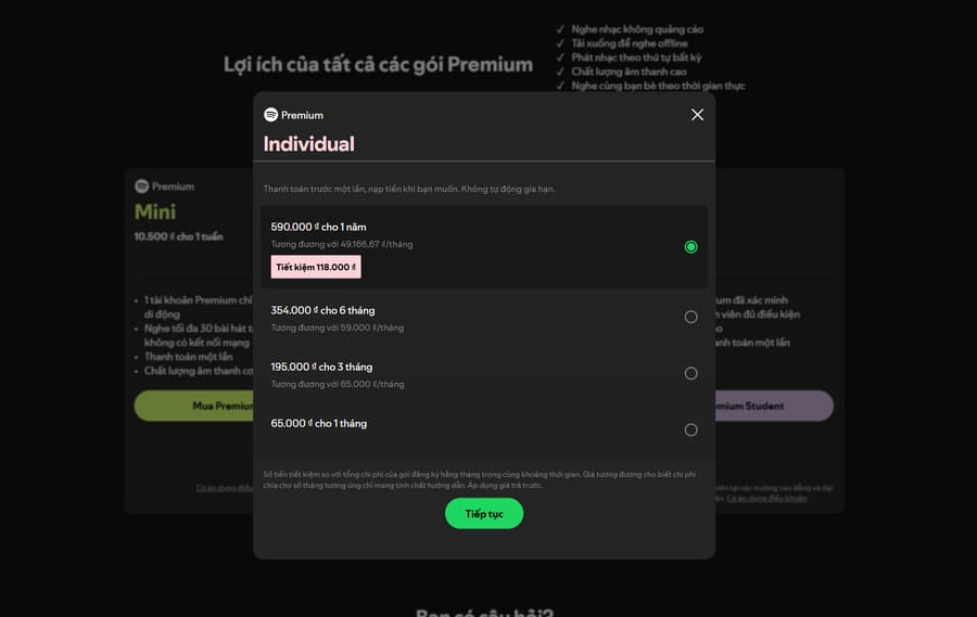 Nâng cấp Gói Spotify Premium Individual đơn giản và tiết kiệm