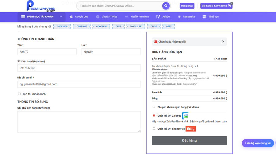 Hướng dẫn nâng cấp tài khoản Super Grok AI giá rẻ tại Premium VNS bước 3