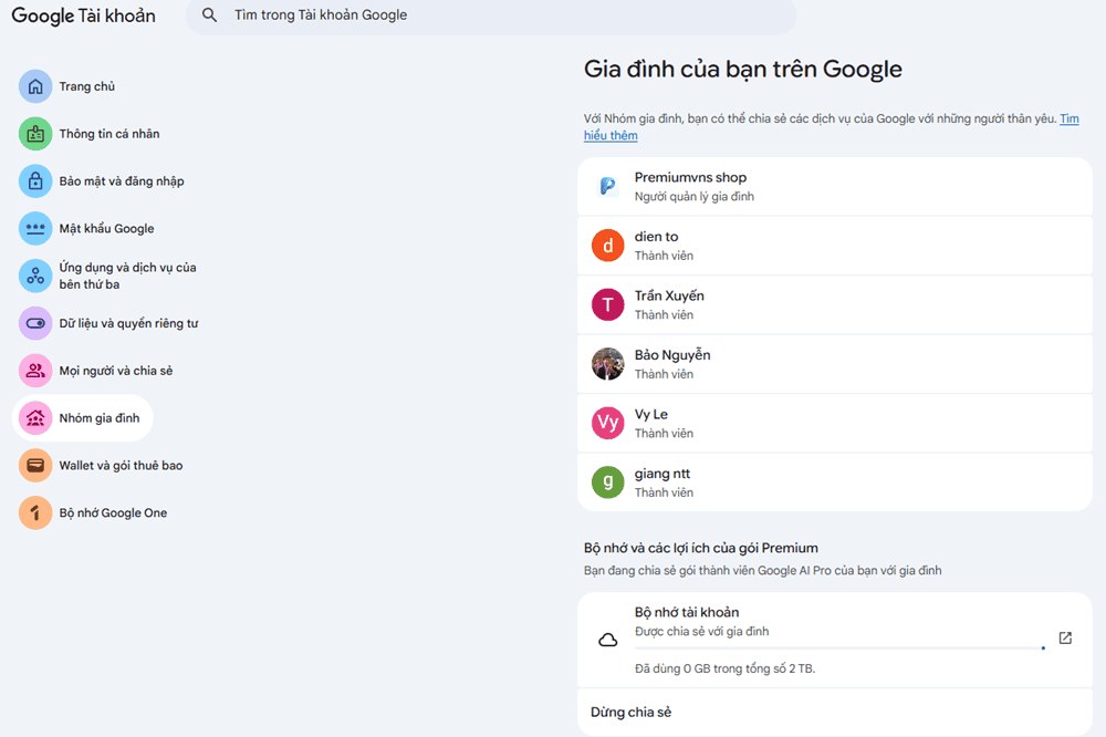 Nâng cấp Google One theo hình thức Family