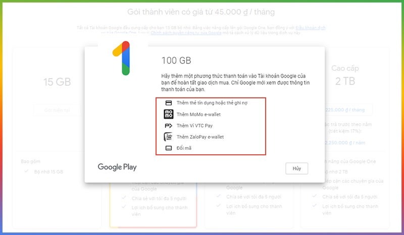 Google One là gì? Bảng giá Google One mới nhất năm 2026 10 Xác nhận phương thức thanh toán và tiến hành thanh toán