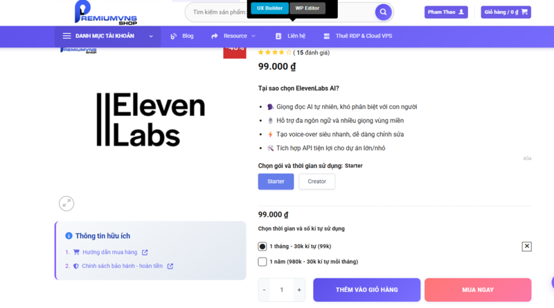 Cách mua ElevenLabs bản quyền giá rẻ tại Premium VNS bước 1