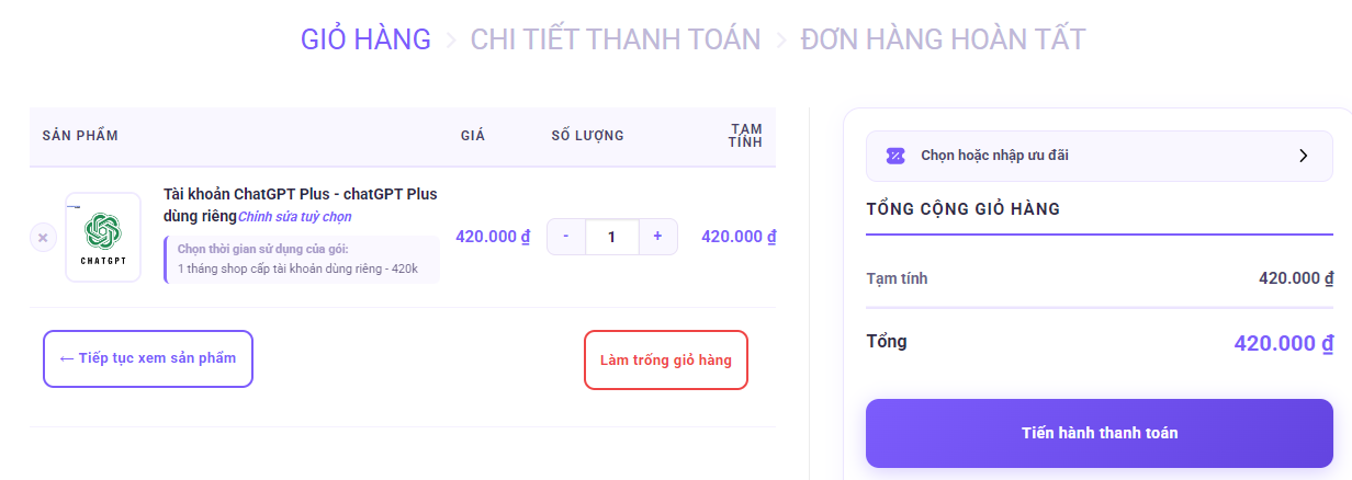 Giỏ hàng của sản phẩm