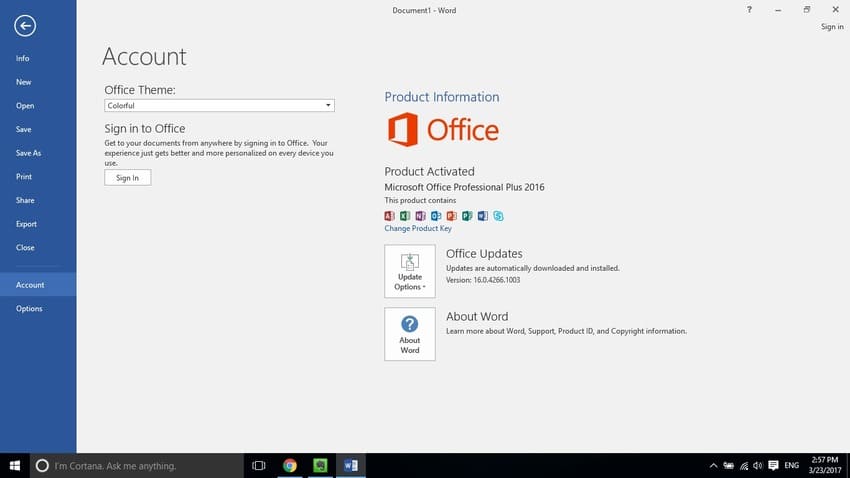 Chọn File sau đó truy cập mục Account 
