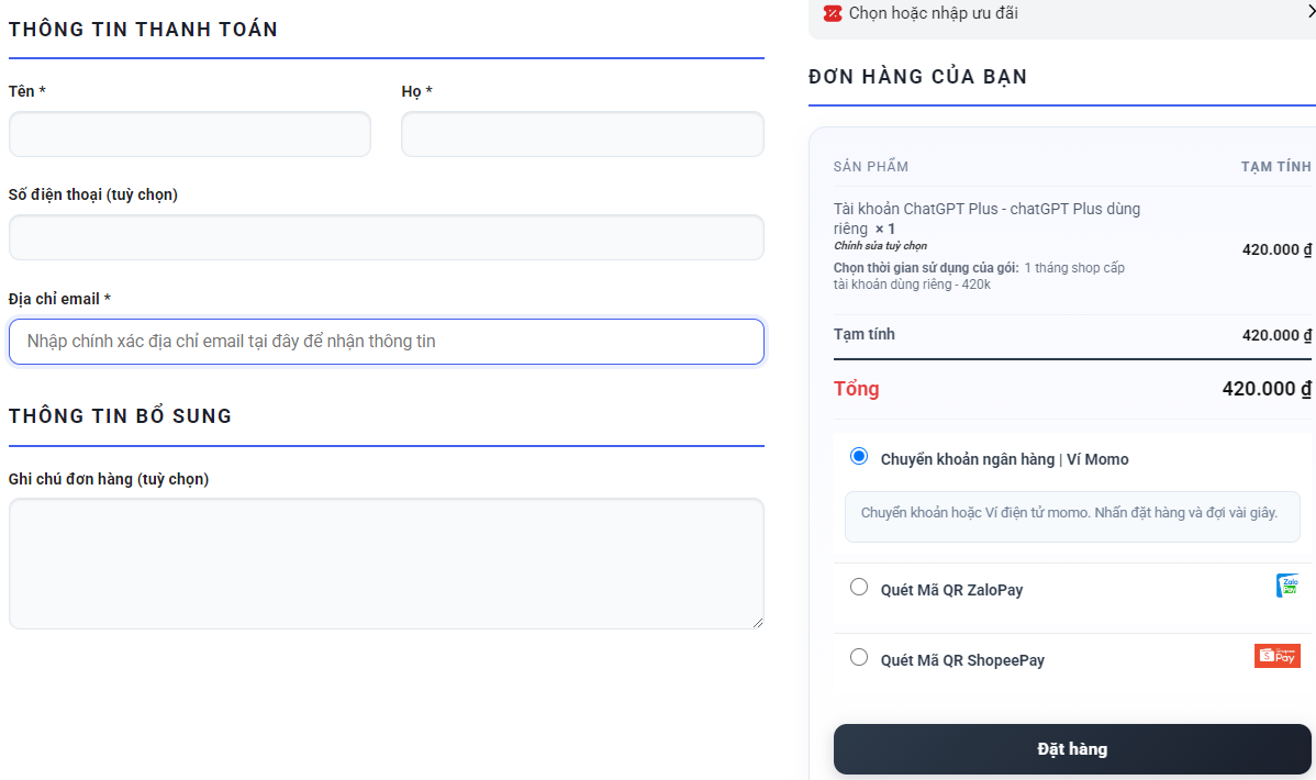 các bước thanh toán khi mua hàng