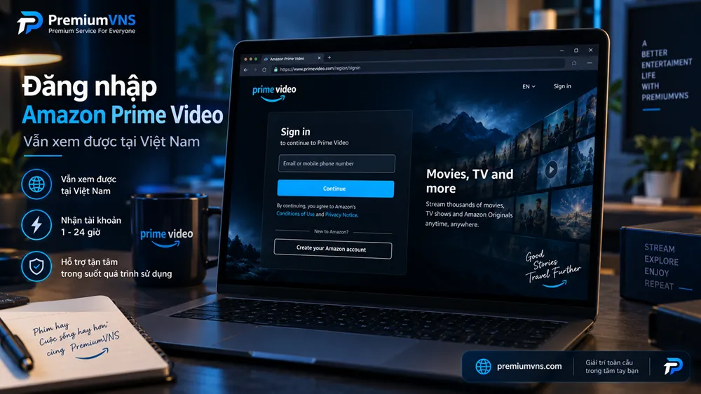 Giao diện đăng nhập tài khoản Amazon Prime Video trên trình duyệt
