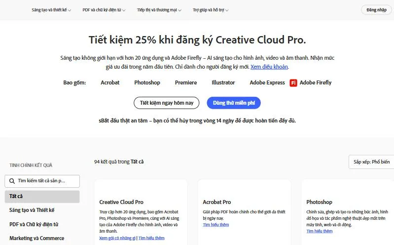 Bản quyền Adobe giá rẻ - Giải pháp cho người sáng tạo kinh tế 14 Trang sản phẩm Adobe với ưu đãi Creative Cloud Pro cho người đăng ký mới