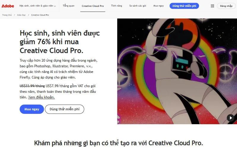 Bản quyền Adobe giá rẻ - Giải pháp cho người sáng tạo kinh tế 16 Adobe giảm 76% Creative Cloud Pro cho học sinh, sinh viên và giáo viên