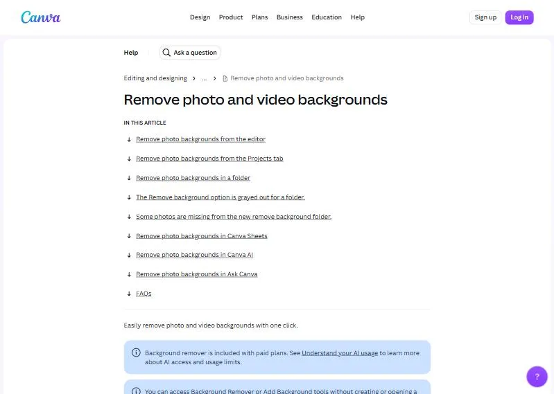 2 cách tách nền trong Canva: xóa phông ảnh, logo và video 9 Trang trợ giúp Remove photo and video backgrounds của Canva: xóa nền có trong các gói trả phí