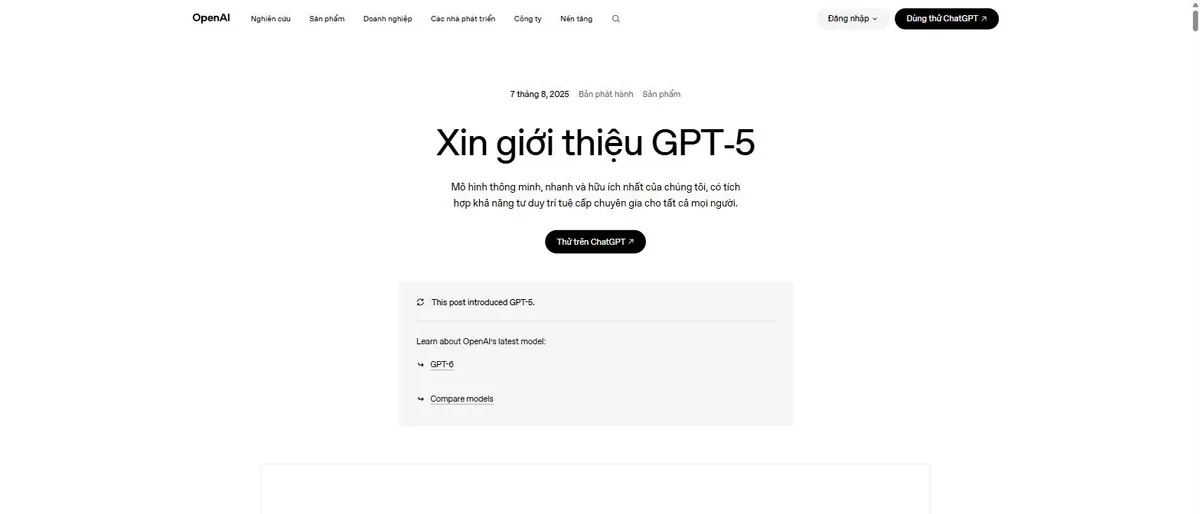 ChatGPT 5 ra mắt khi nào? Những điểm mới của GPT-5 và GPT-6 2 Trang giới thiệu GPT-5 của OpenAI