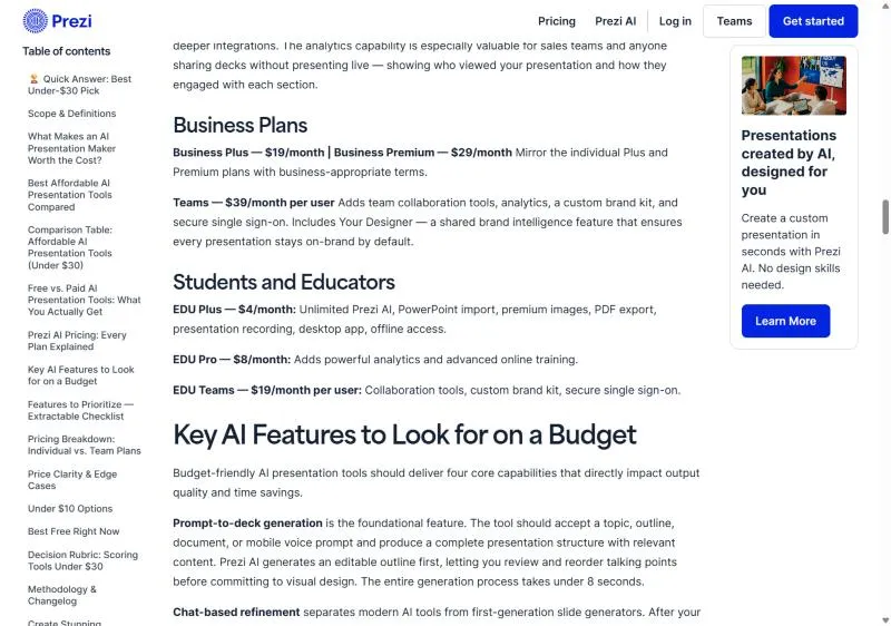 Gói doanh nghiệp Business Plus, Business Premium, Teams và gói giáo dục EDU Plus, EDU Pro của Prezi