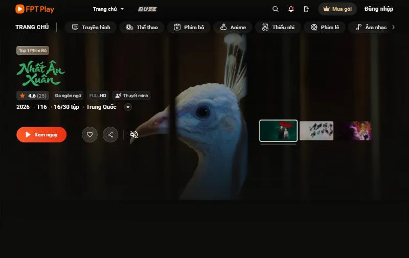 Trang chủ FPT Play với các mục Truyền hình, Thể thao, Phim bộ, Anime