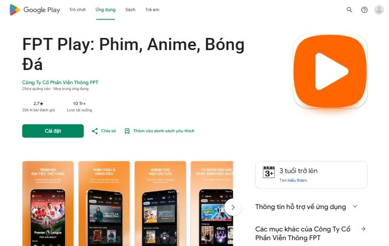 Ứng dụng FPT Play trên Google Play