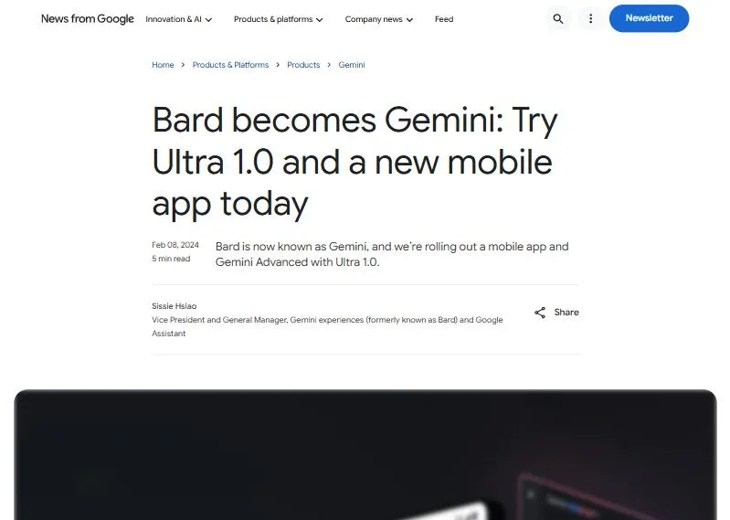 Google PaLM 2 là gì? Tính năng và việc chuyển sang Gemini 6 Bài đăng của Google: Bard becomes Gemini, ra mắt Ultra 1.0 và ứng dụng di động ngày 8/2/2024