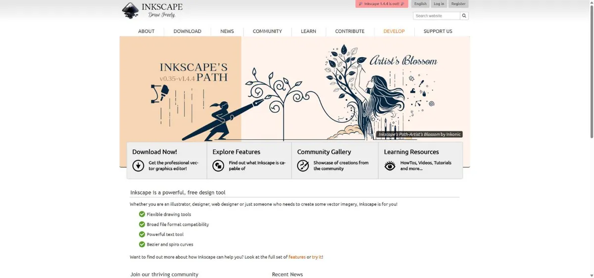 Trang chủ Inkscape, phần mềm đồ họa vector mã nguồn mở